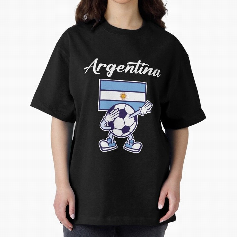ARGENTINA - Dabbing Football Soccer Ball - ARGENTINA Oversized T-Shirt Bring Match Day Fire to FIFA World Cup 2026 Group Stage Spirit, Featuring Argentina and Brazil, Mbappe, Match Day Excitement, Supporter Culture, Golden Goals and Global Football