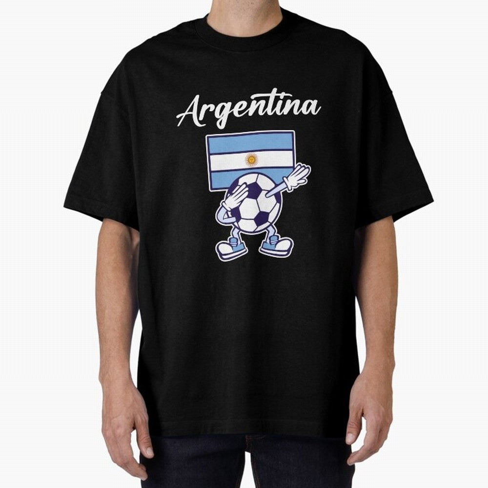 ARGENTINA - Dabbing Football Soccer Ball - ARGENTINA Oversized T-Shirt Bring Match Day Fire to FIFA World Cup 2026 Group Stage Spirit, Featuring Argentina and Brazil, Mbappe, Match Day Excitement, Supporter Culture, Golden Goals and Global Football