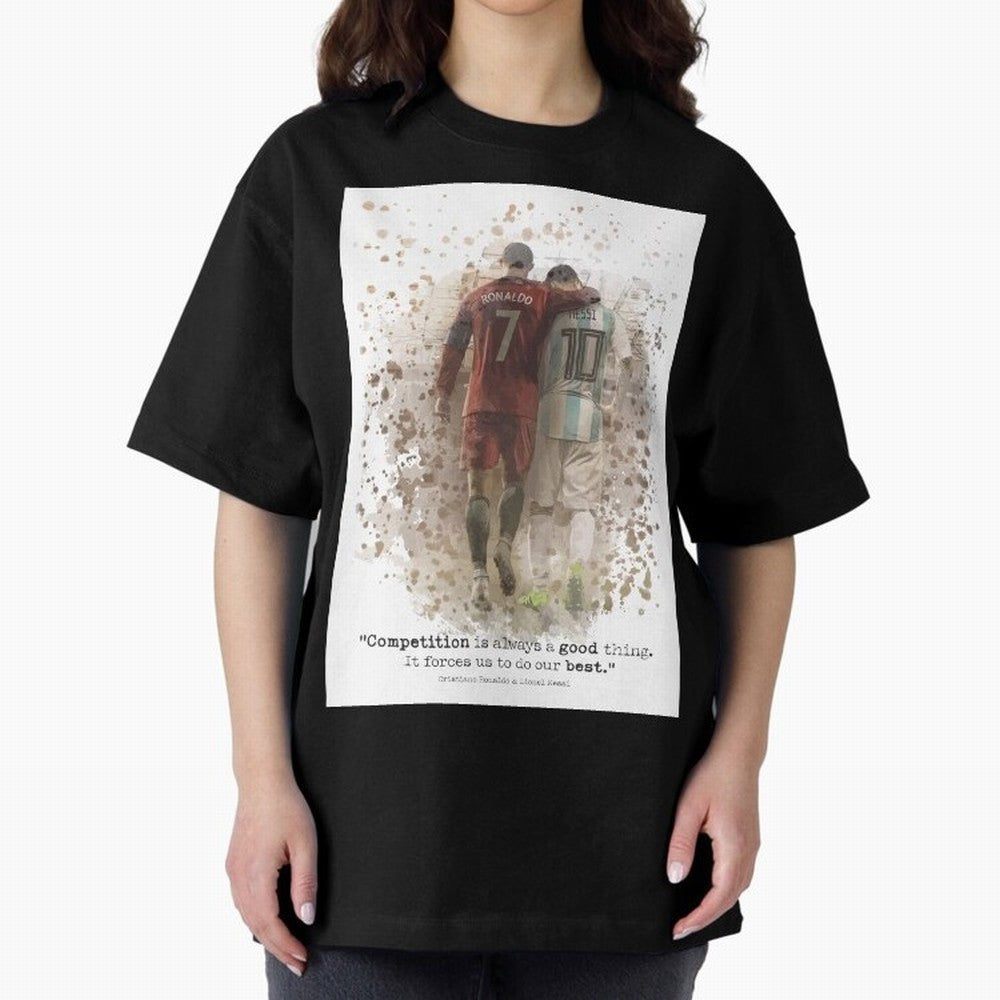 Cristiano Ronaldo Messi Soccer Quote Poster Oversized T-Shirt Feel the Heartbeat of FIFA World Cup 2026 Group Stage Spirit, Capturing France and Portugal, Cristiano Ronaldo, Worldwide Fan Energy, Dramatic Goals, Stadium Lights and Championship