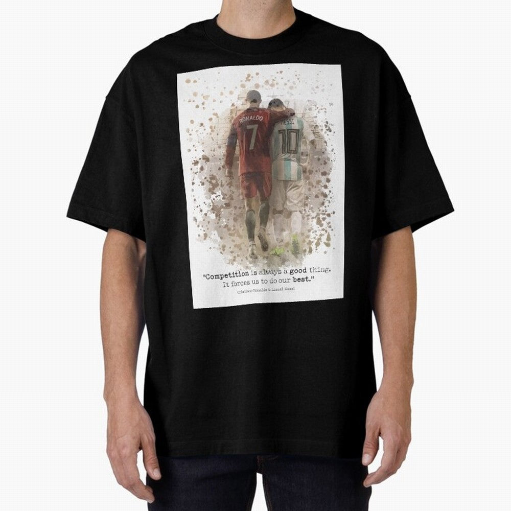 Cristiano Ronaldo Messi Soccer Quote Poster Oversized T-Shirt Feel the Heartbeat of FIFA World Cup 2026 Group Stage Spirit, Capturing France and Portugal, Cristiano Ronaldo, Worldwide Fan Energy, Dramatic Goals, Stadium Lights and Championship