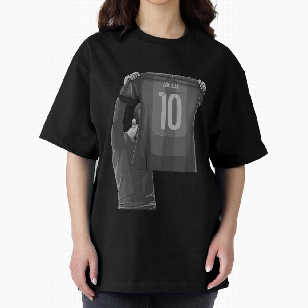 Lionel Messi Black and White Version Oversized T-Shirt Join the Global Buzz around Global Football Passion for FIFA World Cup 2026 USA Canada Mexico, Centered on Cristiano Ronaldo, Haaland and CR7, England, Championship Spirit, Famous Goals,