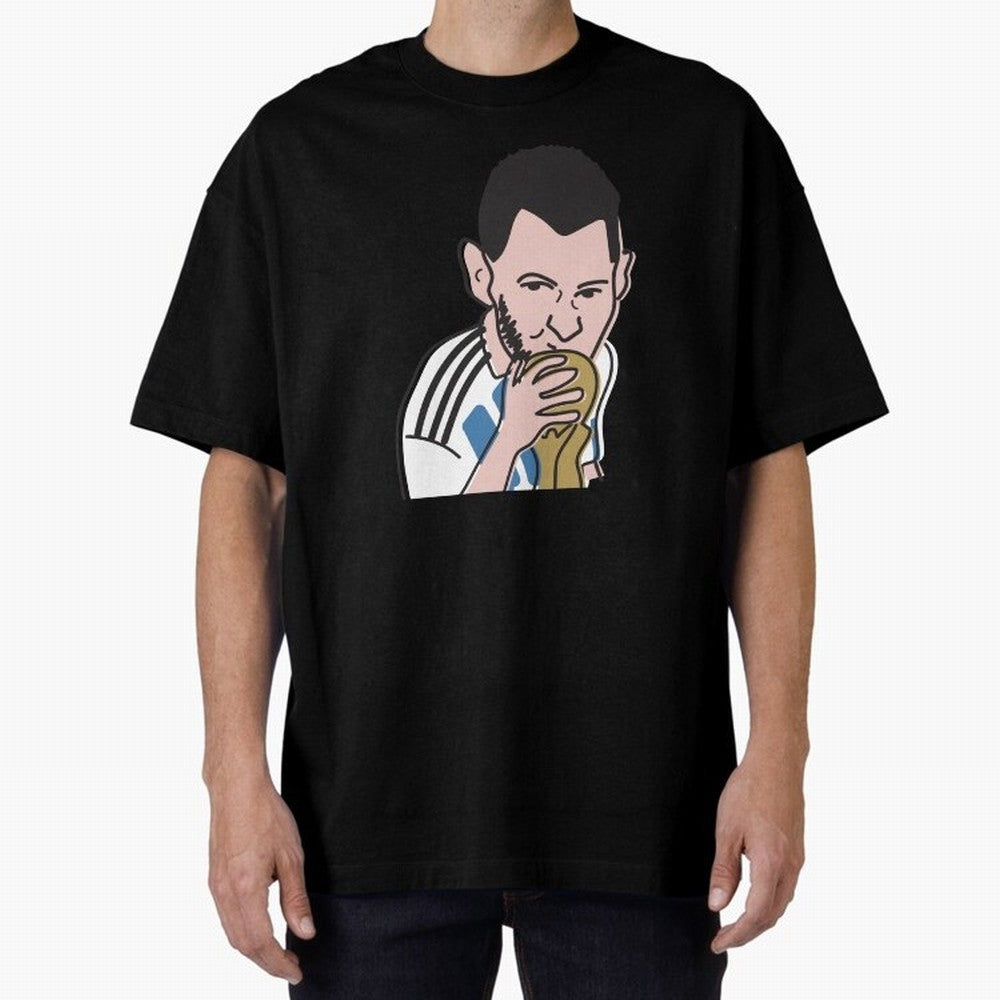 Lionel Messi in Weirdtual Reality Oversized T-Shirt Stand with FIFA World Cup 2026 USA Canada Mexico for Fans of Messi, Neymar and Mbappe and Portugal, Spain and Germany, Bringing Worldwide Fan Energy, Dramatic Goals, Stadium Lights and