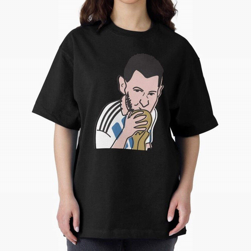Lionel Messi in Weirdtual Reality Oversized T-Shirt Stand with FIFA World Cup 2026 USA Canada Mexico for Fans of Messi, Neymar and Mbappe and Portugal, Spain and Germany, Bringing Worldwide Fan Energy, Dramatic Goals, Stadium Lights and