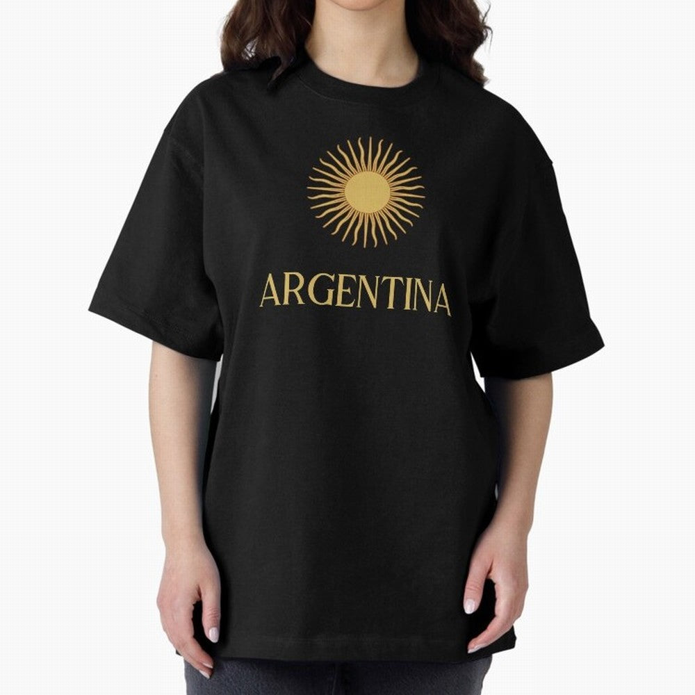 Argentina Gold Oversized T-Shirt Stand Proud for FIFA World Cup 2026 Spirit, Filled with Portugal, Spain and Germany, Neymar, Haaland and Cristiano Ronaldo, Football Festival Excitement, Trophy Ambitions, Country Rivalries and Star Player Buzz;