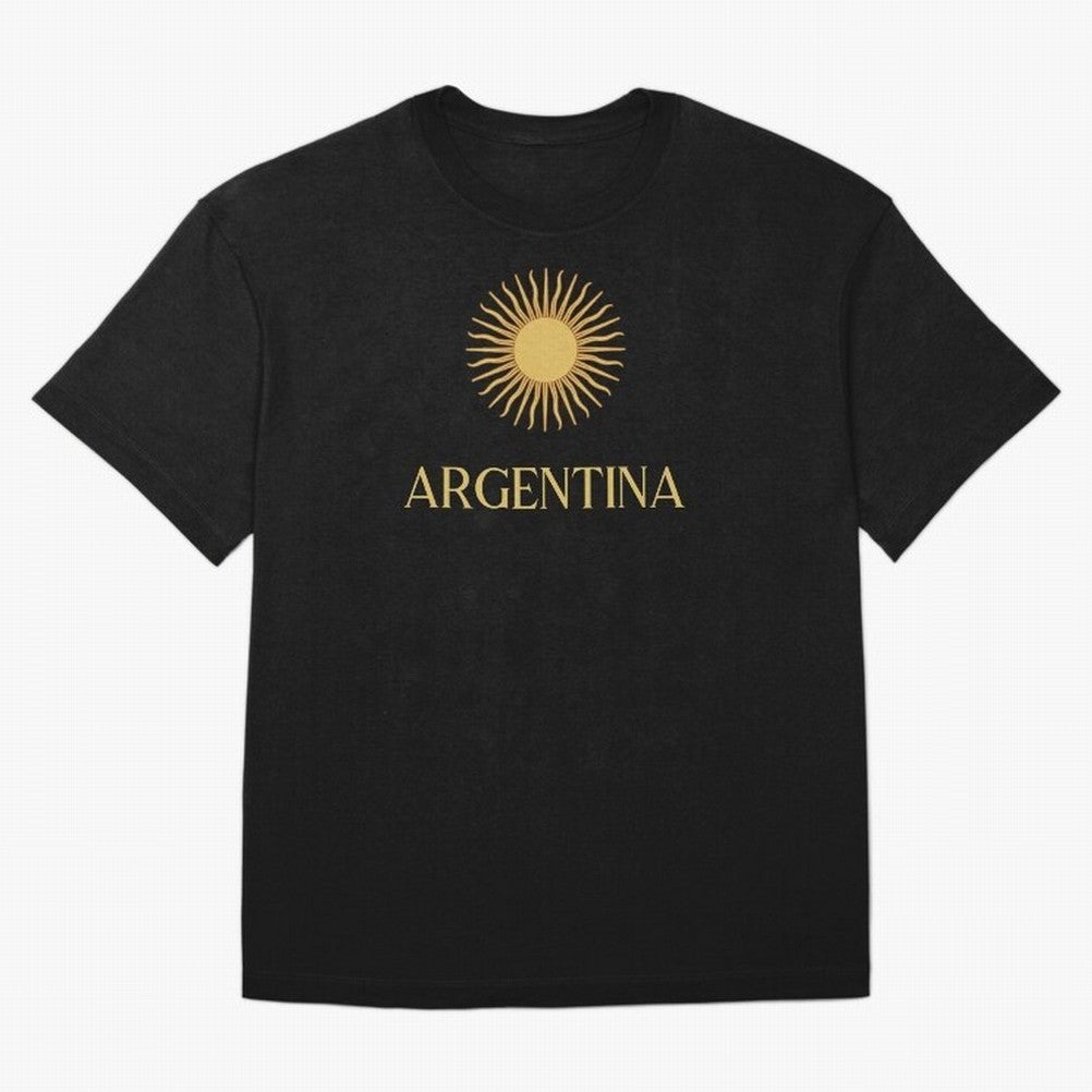 Argentina Gold Oversized T-Shirt Stand Proud for FIFA World Cup 2026 Spirit, Filled with Portugal, Spain and Germany, Neymar, Haaland and Cristiano Ronaldo, Football Festival Excitement, Trophy Ambitions, Country Rivalries and Star Player Buzz;