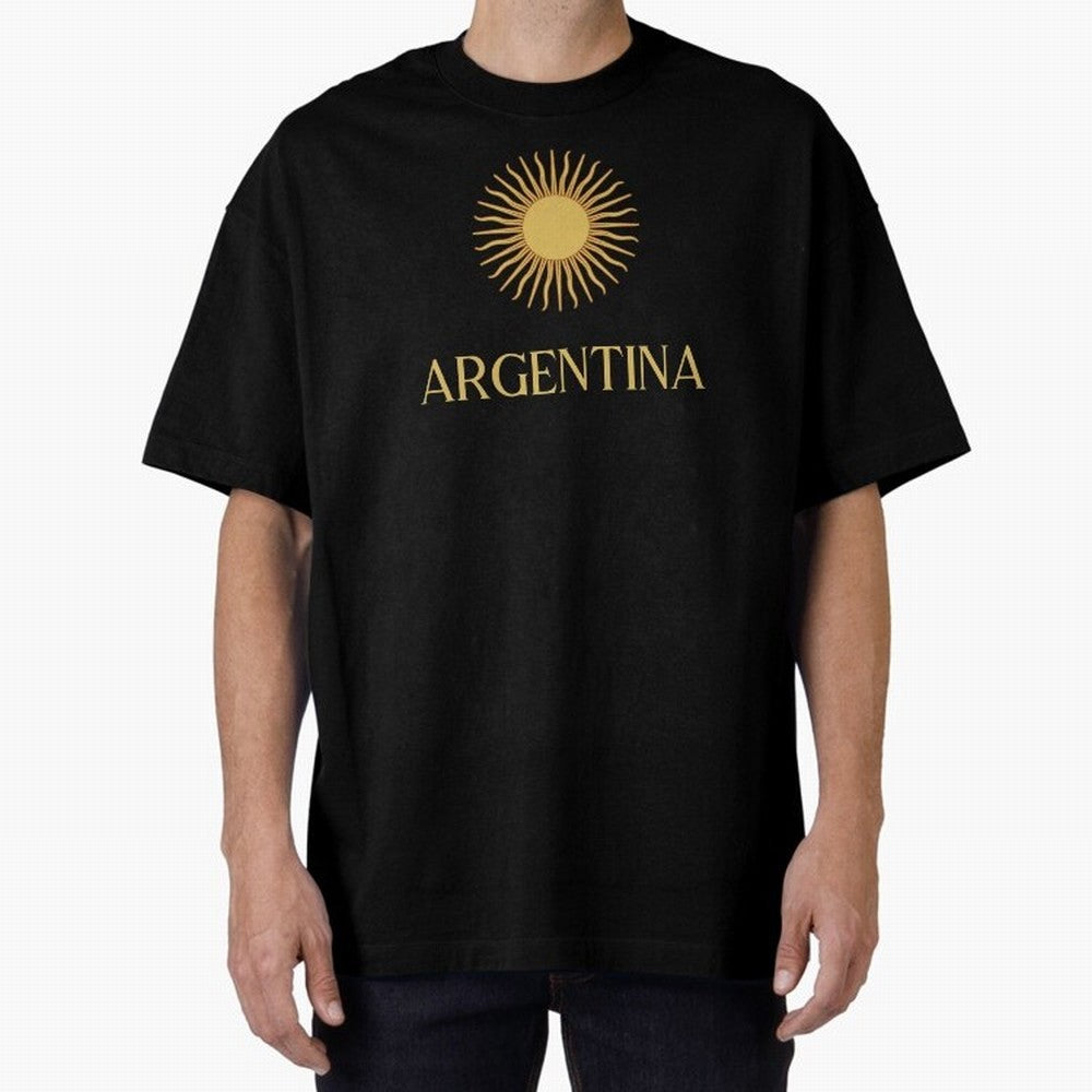 Argentina Gold Oversized T-Shirt Stand Proud for FIFA World Cup 2026 Spirit, Filled with Portugal, Spain and Germany, Neymar, Haaland and Cristiano Ronaldo, Football Festival Excitement, Trophy Ambitions, Country Rivalries and Star Player Buzz;