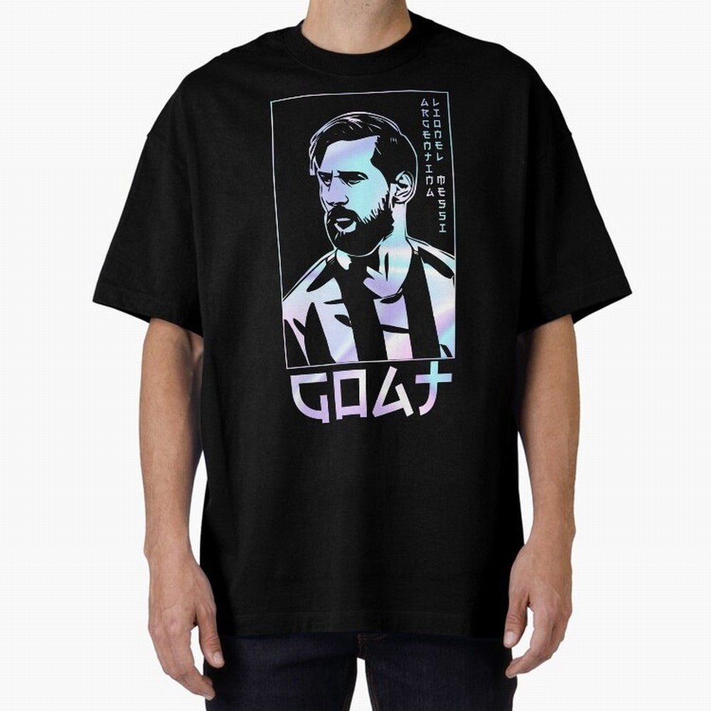 Lionel Messi Holographic Style Portrait art illustration Premium T-Shirt Support the Legends of the FIFA World Cup 2026 USA Canada Mexico Journey through Neymar Highlights, Spain Pride, Vintage Soccer Flavor, Modern Football Stars, National Flags