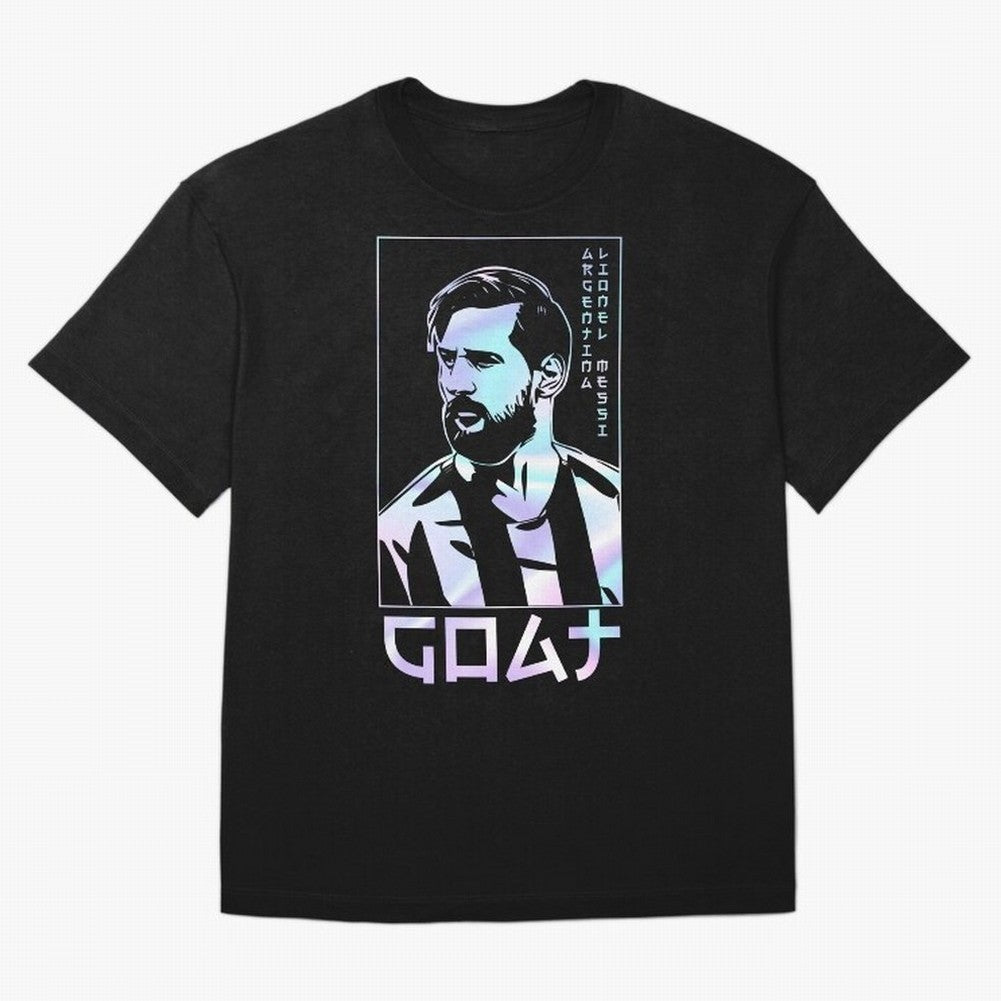 Lionel Messi Holographic Style Portrait art illustration Premium T-Shirt Support the Legends of the FIFA World Cup 2026 USA Canada Mexico Journey through Neymar Highlights, Spain Pride, Vintage Soccer Flavor, Modern Football Stars, National Flags