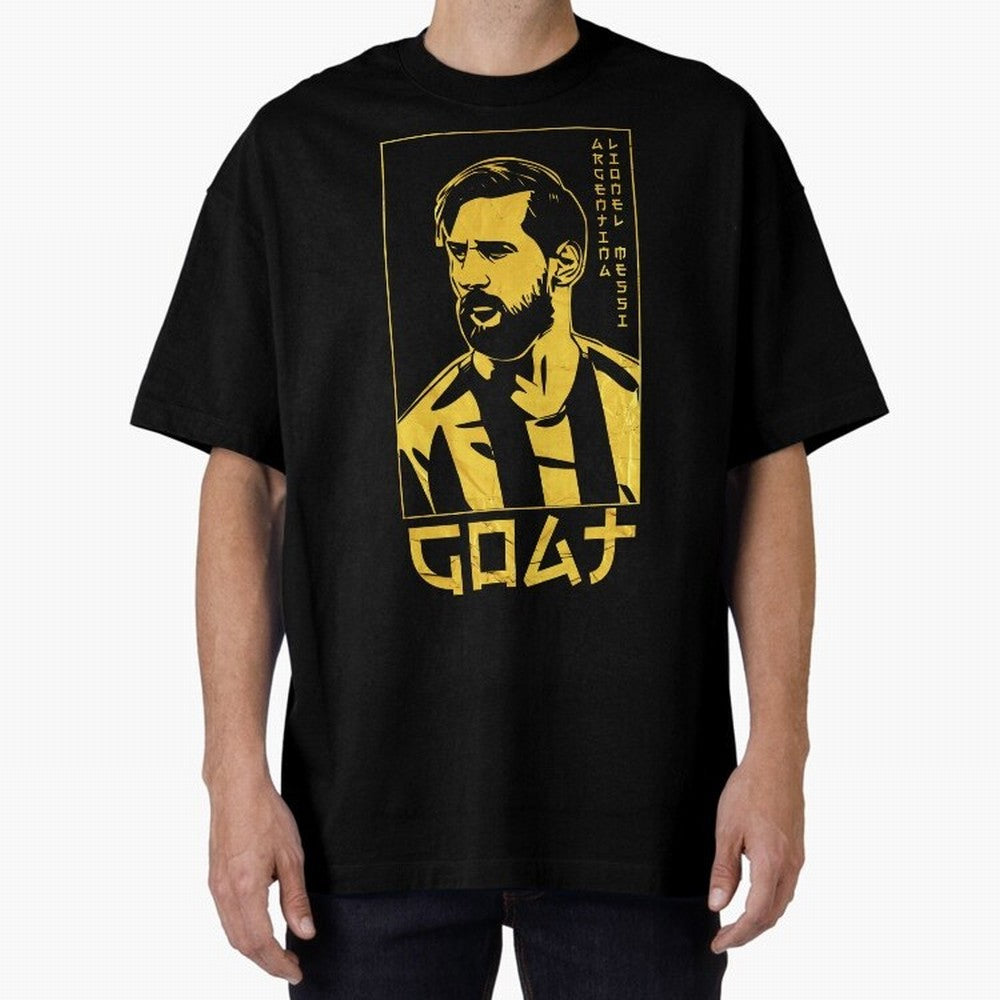 Lionel Messi Golden Style Portrait art illustration Premium T-Shirt Feel International Energy from Global Football Passion for FIFA World Cup 2026 Group Stage, Highlighting Messi, Neymar and Mbappe, Brazil, Champion Mindset, Group Stage Buzz,