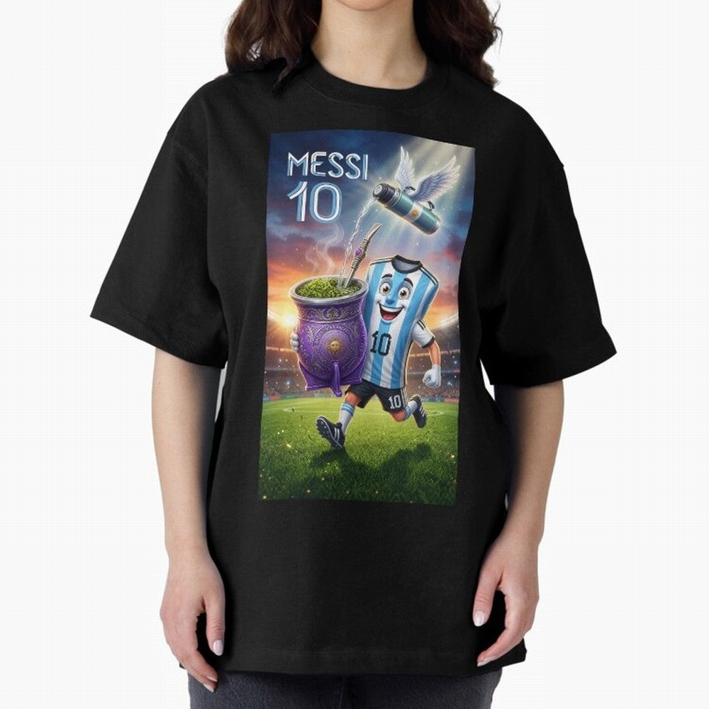Messi 10 & Mate Magic ¨C The Soul of Argentine Football - Argentina Football Mate Mascot - Messi 10 Soccer Fan Art Oversized T-Shirt Fuel the FIFA World Cup 2026 USA Canada Mexico Journey through Messi Highlights, Brazil, Portugal and Argentina