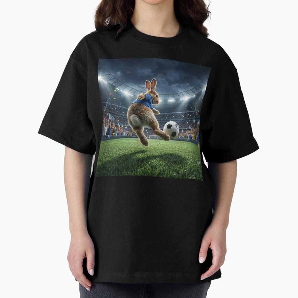 Rabbit Is Veritable Messi on the Soccer Pitch Oversized T-Shirt Discover FIFA World Cup 2026 USA Canada Mexico Spirit, Centered on France and Portugal, Messi and Cristiano Ronaldo, Global Supporter Spirit, Legendary Goals, National Colors and