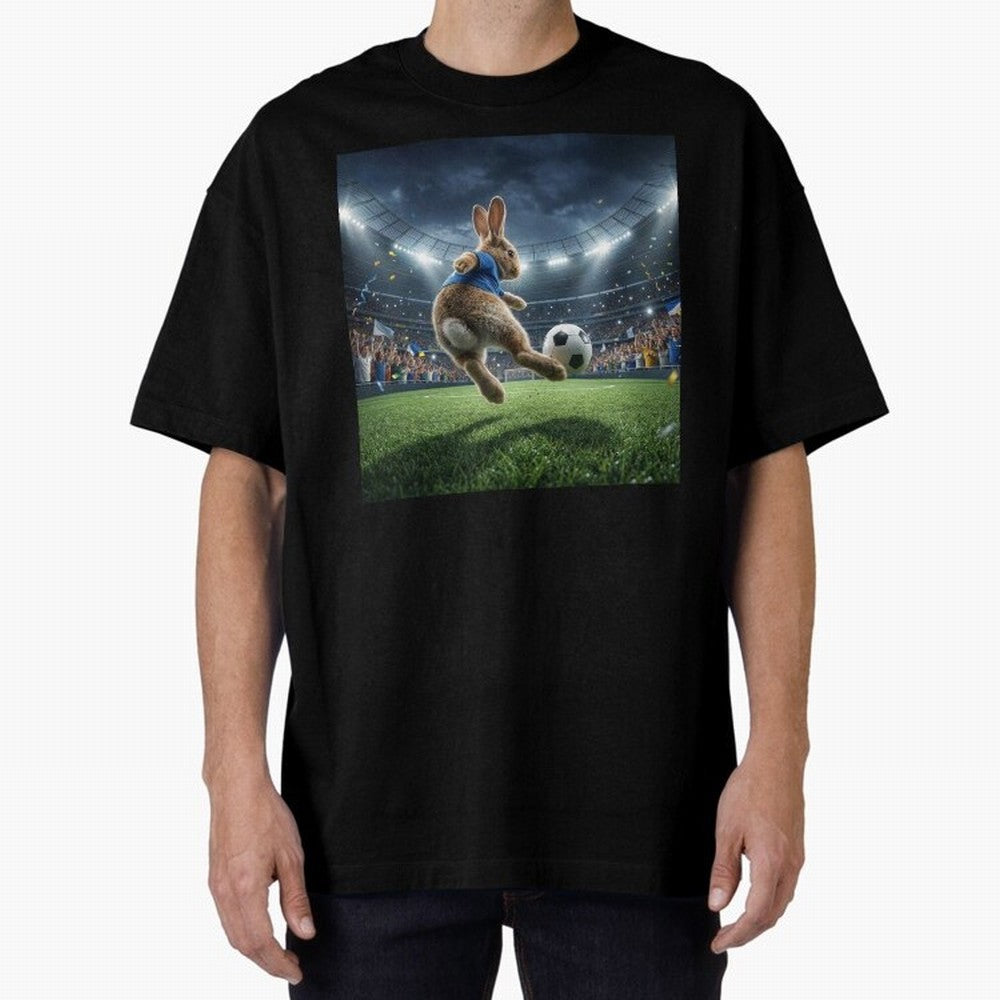 Rabbit Is Veritable Messi on the Soccer Pitch Oversized T-Shirt Discover FIFA World Cup 2026 USA Canada Mexico Spirit, Centered on France and Portugal, Messi and Cristiano Ronaldo, Global Supporter Spirit, Legendary Goals, National Colors and