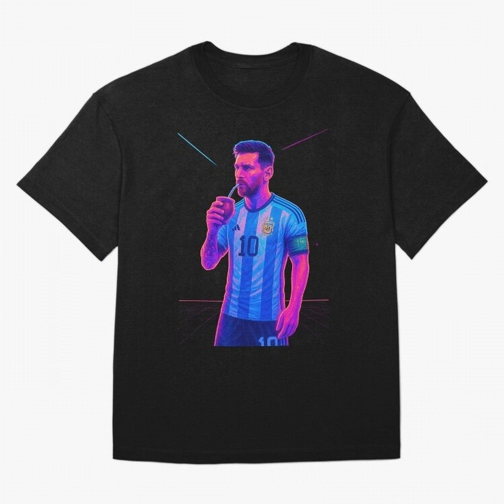 Messi The Goat Art Neon Synthwave Cyberpunk ¨C Retro Futuristic Classic T-Shirt Experience Global Football Passion for FIFA World Cup 2026, Centered on Neymar, Haaland and Cristiano Ronaldo, Brazil, Portugal and Argentina, Sports Nostalgia,