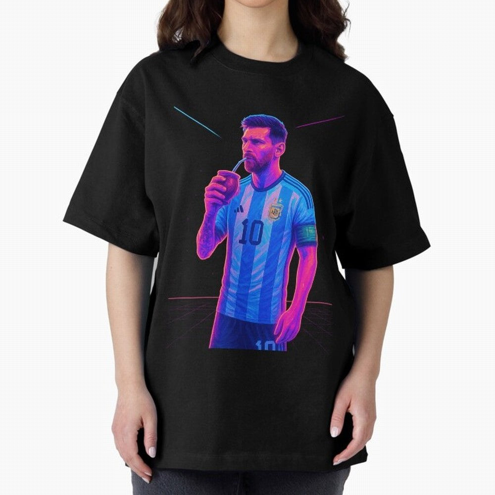 Messi The Goat Art Neon Synthwave Cyberpunk ¨C Retro Futuristic Classic T-Shirt Experience Global Football Passion for FIFA World Cup 2026, Centered on Neymar, Haaland and Cristiano Ronaldo, Brazil, Portugal and Argentina, Sports Nostalgia,