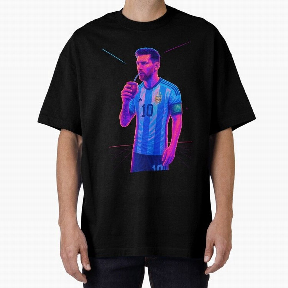 Messi The Goat Art Neon Synthwave Cyberpunk ¨C Retro Futuristic Classic T-Shirt Experience Global Football Passion for FIFA World Cup 2026, Centered on Neymar, Haaland and Cristiano Ronaldo, Brazil, Portugal and Argentina, Sports Nostalgia,