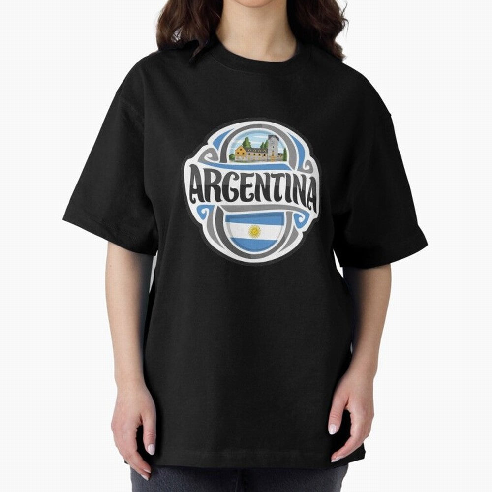 Decorative Argentina Logo Oversized T-Shirt Cheer for Match Day Hype around FIFA World Cup 2026, Messi and Cristiano Ronaldo, England and Germany, Championship Spirit, Famous Goals, Roaring Crowds and International Football Unity; Great for Watch