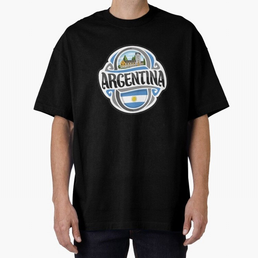 Decorative Argentina Logo Oversized T-Shirt Cheer for Match Day Hype around FIFA World Cup 2026, Messi and Cristiano Ronaldo, England and Germany, Championship Spirit, Famous Goals, Roaring Crowds and International Football Unity; Great for Watch