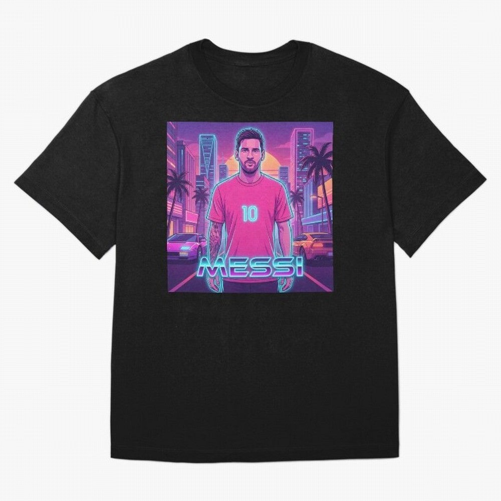 Inter Miami? Football Legend Messi Cyberpunk Retro Futurist Design (Version 3) Classic T-Shirt Mark Global Football Passion for FIFA World Cup 2026, Made for Messi, Neymar and Mbappe, France and Portugal, Sports Nostalgia, International