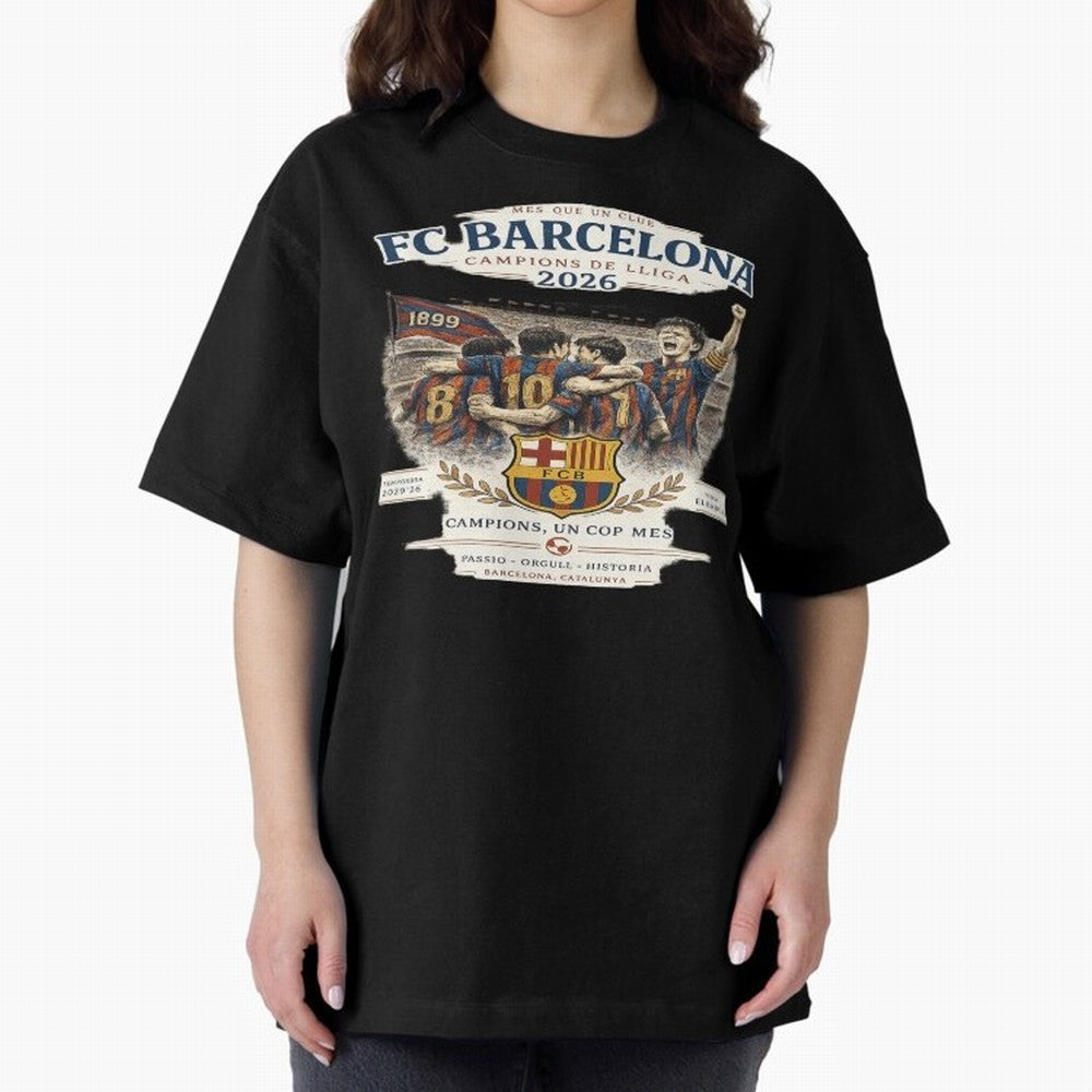 FC Barcelona Champions Vintage 2026 Oversized T-Shirt Celebrate Fan Favorites in Match Day Hype around FIFA World Cup 2026 USA Canada Mexico, Neymar, Haaland and Cristiano Ronaldo, Portugal, Spain and Germany, Worldwide Fan Energy, Dramatic Goals,