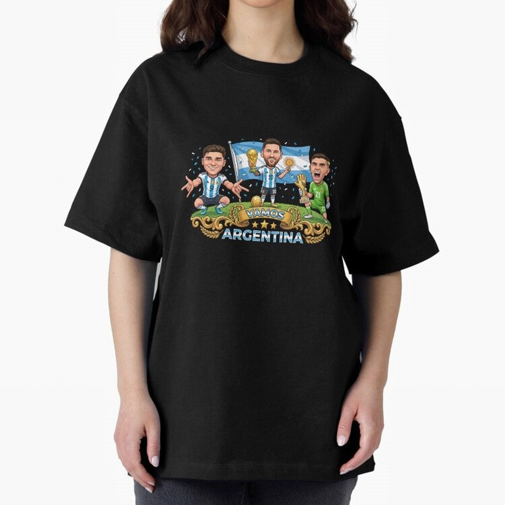 Argentina World Champions Messi Cartoon Classic T-Shirt Represent Fans Who Live for Match Day Hype around FIFA World Cup 2026, Messi, Neymar and Mbappe, Spain, Soccer Culture, Superstar Moments, National Team Dreams and Competitive Fire; Made for