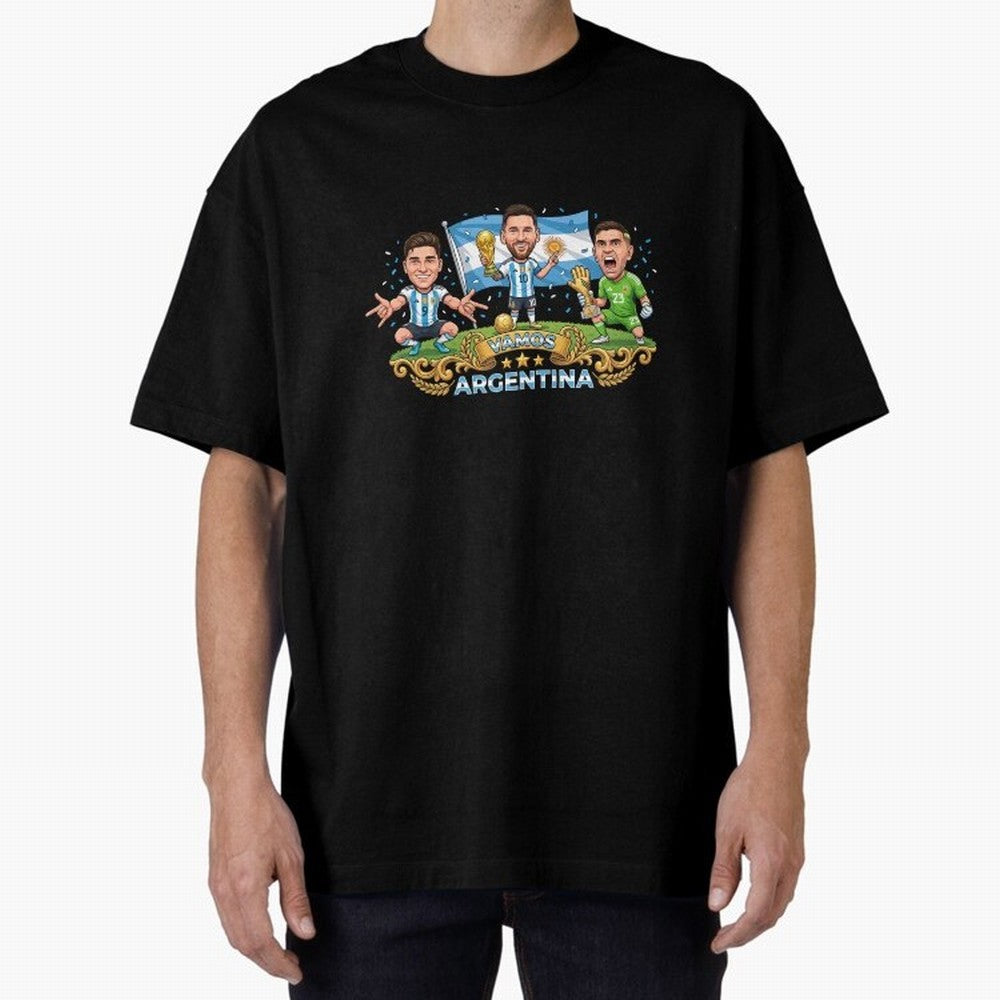 Argentina World Champions Messi Cartoon Classic T-Shirt Represent Fans Who Live for Match Day Hype around FIFA World Cup 2026, Messi, Neymar and Mbappe, Spain, Soccer Culture, Superstar Moments, National Team Dreams and Competitive Fire; Made for