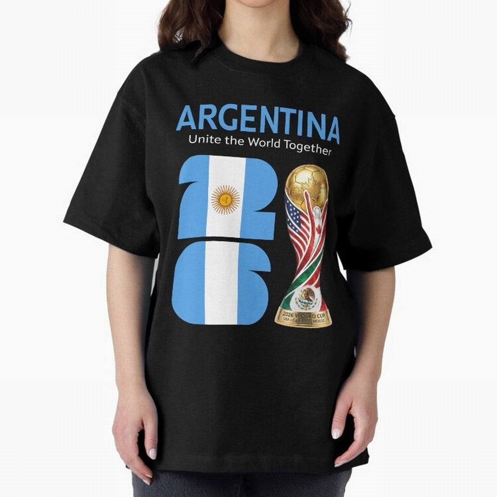 World Cup 2026, ARGENTINA Oversized T-Shirt Show Your Love for the FIFA World Cup 2026 Group Stage Journey through Mbappe Highlights, Argentina and Brazil Pride, Retro Football Energy, Iconic Rivalries, Trophy Chase Drama and Stadium Atmosphere;