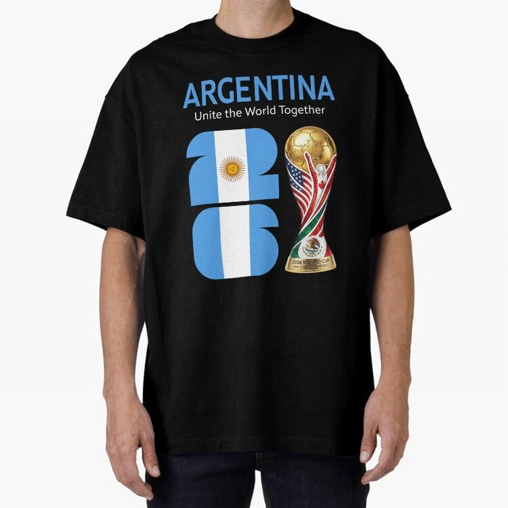 World Cup 2026, ARGENTINA Oversized T-Shirt Show Your Love for the FIFA World Cup 2026 Group Stage Journey through Mbappe Highlights, Argentina and Brazil Pride, Retro Football Energy, Iconic Rivalries, Trophy Chase Drama and Stadium Atmosphere;