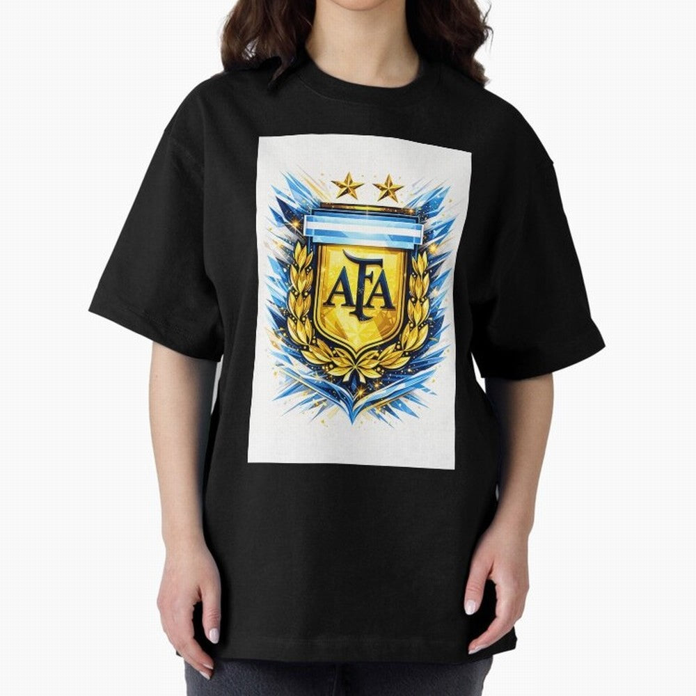 Argentina champions AFA crest gold blue soccer design Oversized T-Shirt Show Passion for the Stars of Global Football Passion for FIFA World Cup 2026, Built around CR7 and Messi, France, Football Passion, Legendary Performances, Festival Vibes and
