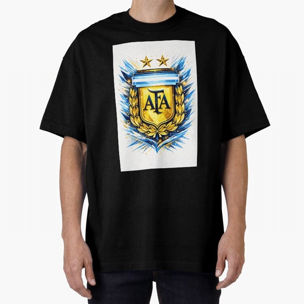 Argentina champions AFA crest gold blue soccer design Oversized T-Shirt Show Passion for the Stars of Global Football Passion for FIFA World Cup 2026, Built around CR7 and Messi, France, Football Passion, Legendary Performances, Festival Vibes and