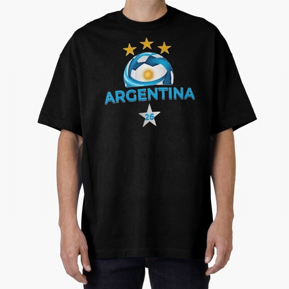 Argentina 2026 Stars Oversized T-Shirt Join Supporters Worldwide for the FIFA World Cup 2026 Journey through Messi, Neymar and Mbappe Highlights, Portugal, Spain and Germany Pride, Goal Celebration Energy, Supporter Heritage, Football Icons and
