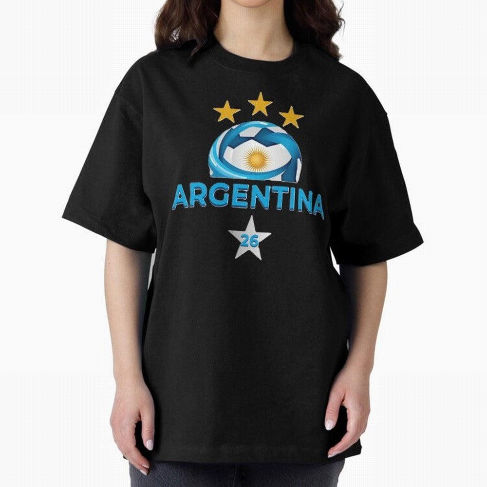 Argentina 2026 Stars Oversized T-Shirt Join Supporters Worldwide for the FIFA World Cup 2026 Journey through Messi, Neymar and Mbappe Highlights, Portugal, Spain and Germany Pride, Goal Celebration Energy, Supporter Heritage, Football Icons and