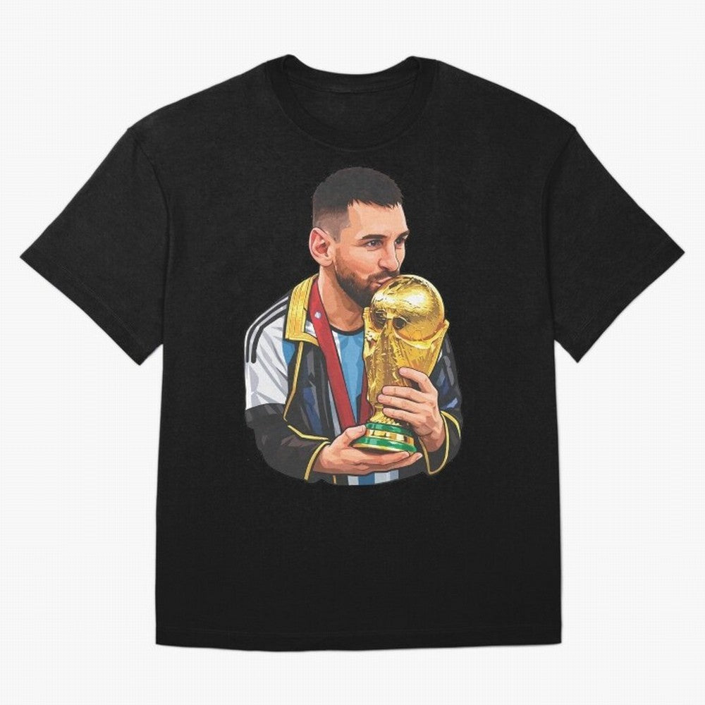 Messi celebrating the 2022 World Cup victory Classic T-Shirt Cheer for Global Football Passion for FIFA World Cup 2026, Connected to Mbappe and Neymar, Brazil, Portugal and Argentina, Vintage Soccer Flavor, Modern Football Stars, National Flags and