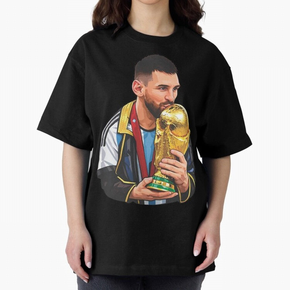 Messi celebrating the 2022 World Cup victory Classic T-Shirt Cheer for Global Football Passion for FIFA World Cup 2026, Connected to Mbappe and Neymar, Brazil, Portugal and Argentina, Vintage Soccer Flavor, Modern Football Stars, National Flags and