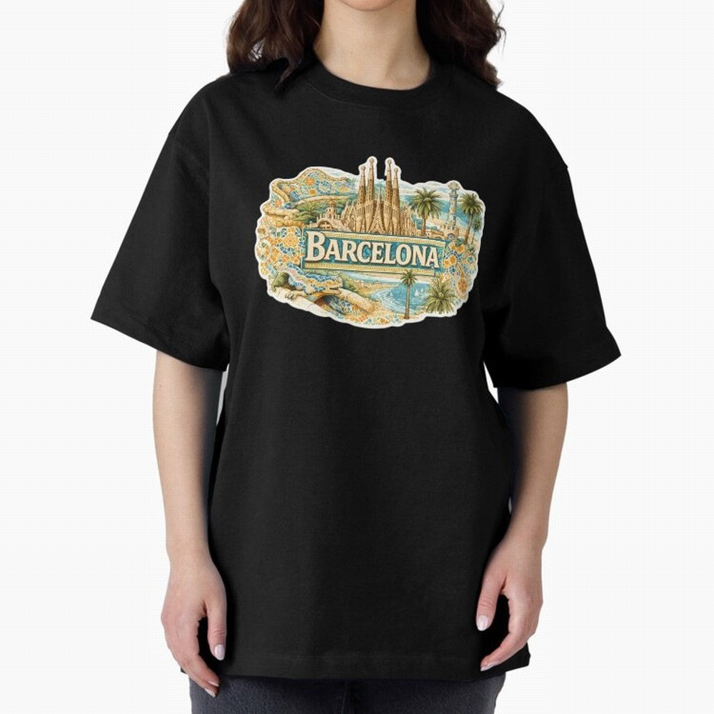Barcelona Souvenir Sagrada Familia and Mosaic Design Oversized T-Shirt Mark FIFA World Cup 2026 Spirit, Capturing Germany, Neymar, Supporter Pride, Iconic Celebrations, Legendary Names and Global Match Day Energy; Perfect for People Who Love