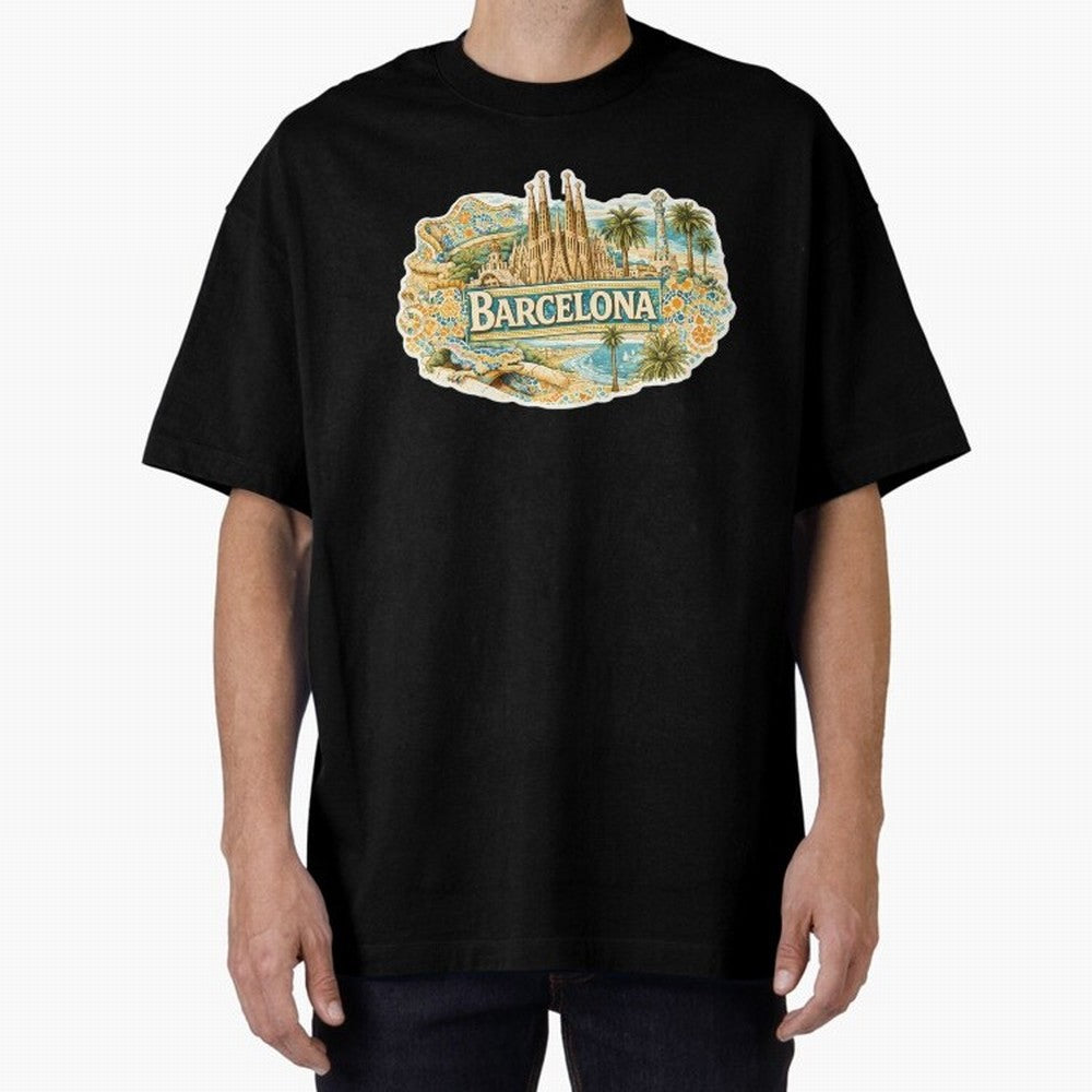 Barcelona Souvenir Sagrada Familia and Mosaic Design Oversized T-Shirt Mark FIFA World Cup 2026 Spirit, Capturing Germany, Neymar, Supporter Pride, Iconic Celebrations, Legendary Names and Global Match Day Energy; Perfect for People Who Love