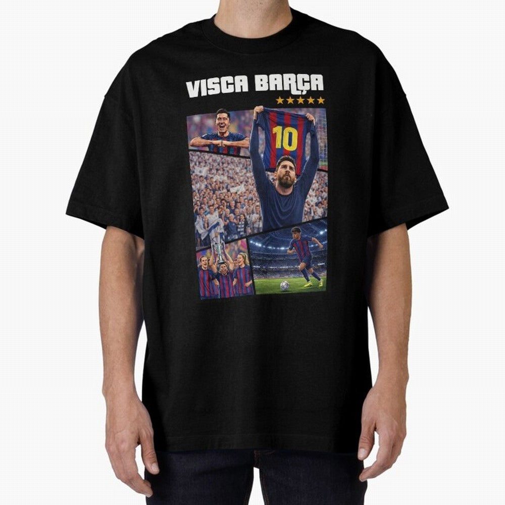 Visca Bar?a Legends Poster | Messi 10 FC Barcelona Art Oversized T-Shirt Celebrate Football Heritage in the FIFA World Cup 2026 USA Canada Mexico Journey through Neymar, Haaland and Cristiano Ronaldo Highlights, Spain and Netherlands Pride,