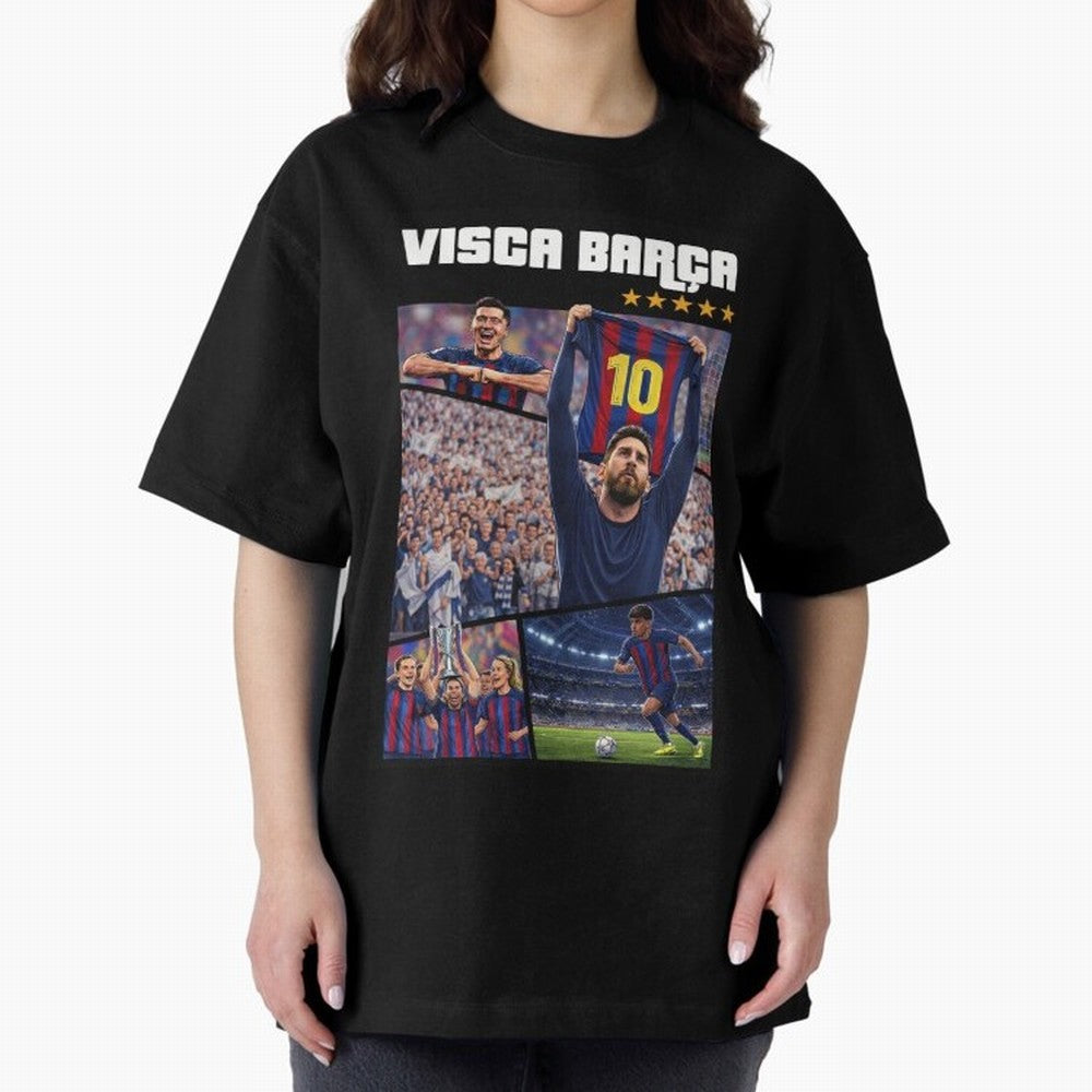 Visca Bar?a Legends Poster | Messi 10 FC Barcelona Art Oversized T-Shirt Celebrate Football Heritage in the FIFA World Cup 2026 USA Canada Mexico Journey through Neymar, Haaland and Cristiano Ronaldo Highlights, Spain and Netherlands Pride,