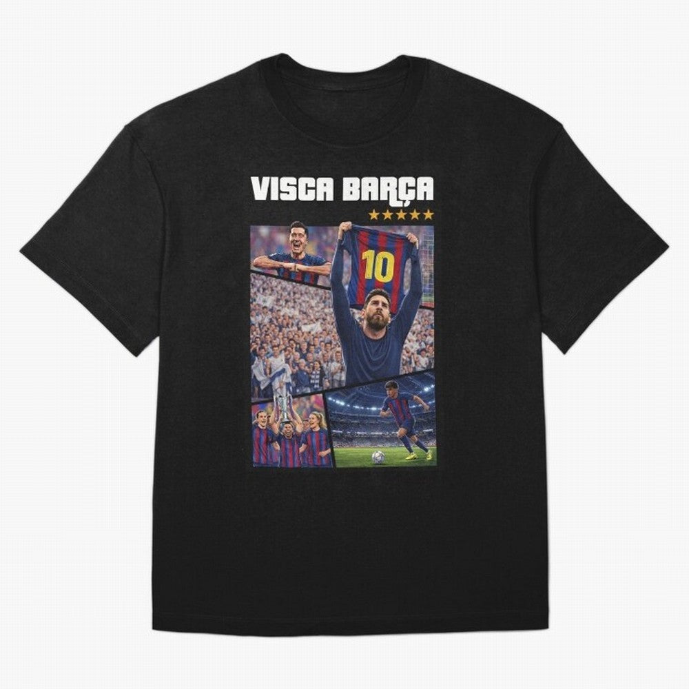 Visca Bar?a Legends Poster | Messi 10 FC Barcelona Art Oversized T-Shirt Celebrate Football Heritage in the FIFA World Cup 2026 USA Canada Mexico Journey through Neymar, Haaland and Cristiano Ronaldo Highlights, Spain and Netherlands Pride,
