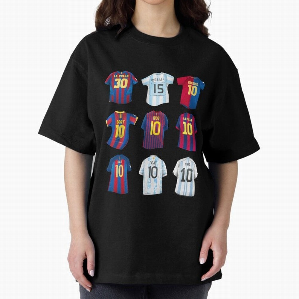Messi Era Football Jerseys Oversized T-Shirt Show Your Love for Global Football Passion for FIFA World Cup 2026, Driven by CR7 and Messi, England, Football Festival Excitement, Trophy Ambitions, Country Rivalries and Star Player Buzz; Great for