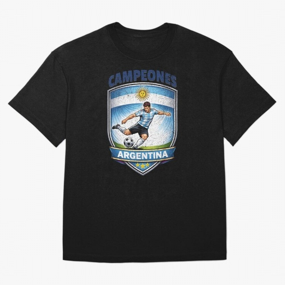 Argentina Vintage Soccer Badge - Campeones 3 Stars Essential T-Shirt Celebrate the Biggest Stage of Match Day Hype around FIFA World Cup 2026 Group Stage, Haaland and Mbappe, Portugal, Spain and Germany, Sports Nostalgia, International Competition,
