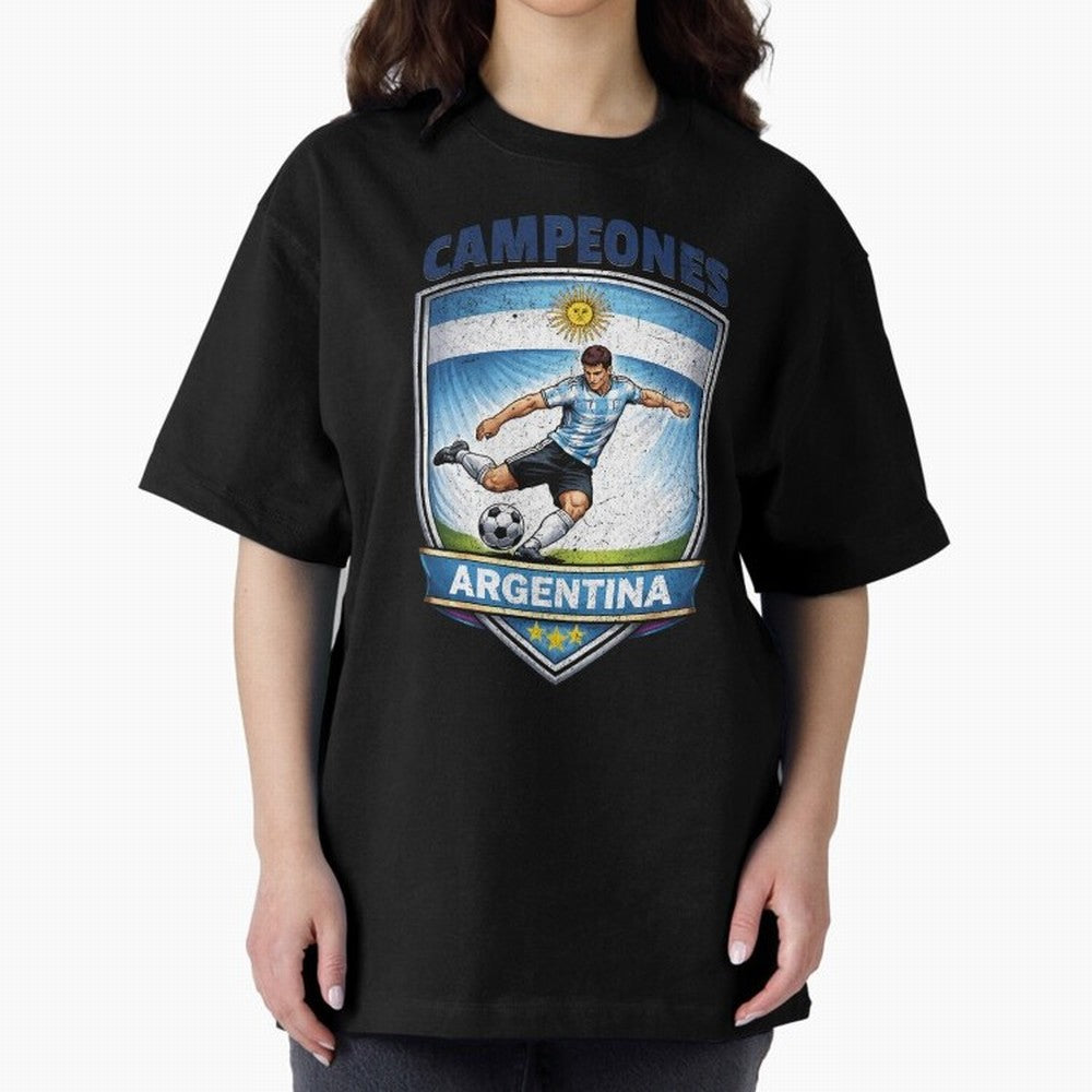 Argentina Vintage Soccer Badge - Campeones 3 Stars Essential T-Shirt Celebrate the Biggest Stage of Match Day Hype around FIFA World Cup 2026 Group Stage, Haaland and Mbappe, Portugal, Spain and Germany, Sports Nostalgia, International Competition,