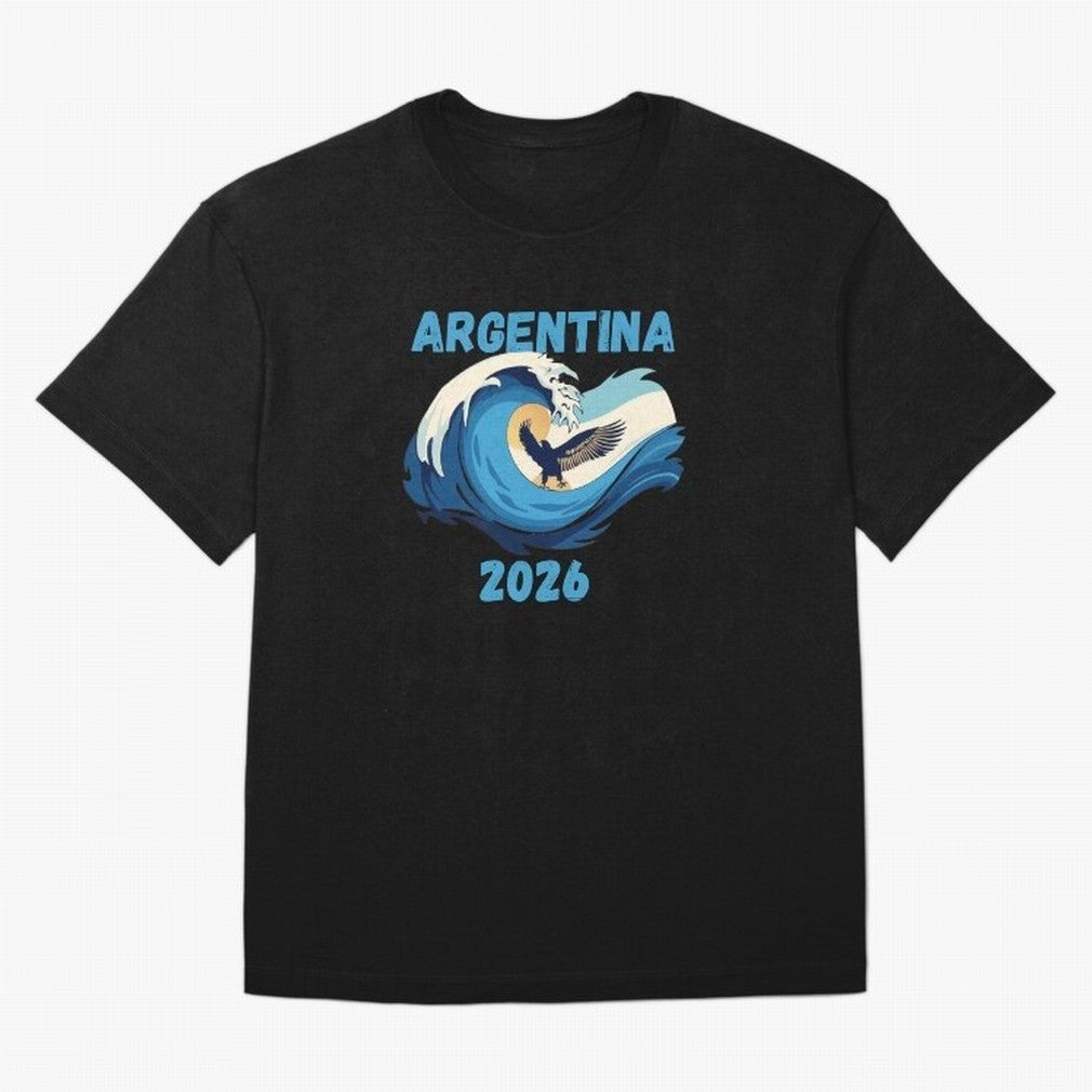 Camiseta y Calcoman¨ªa Argentina - Dise?o Bandera Albiceleste para Hinchas. Oversized T-Shirt Celebrate the Road through FIFA World Cup 2026 Group Stage Spirit, Centered on Portugal, Spain and Germany, Haaland, Goal Celebration Energy, Supporter
