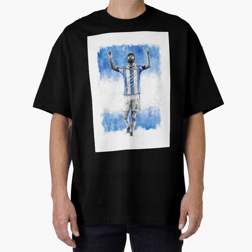 Messi Argentina Football Drawing Oversized T-Shirt Make Every Match About FIFA World Cup 2026 Group Stage Spirit, Celebrating Brazil, Portugal and Argentina, Messi and Cristiano Ronaldo, Goal Celebration Energy, Supporter Heritage, Football Icons