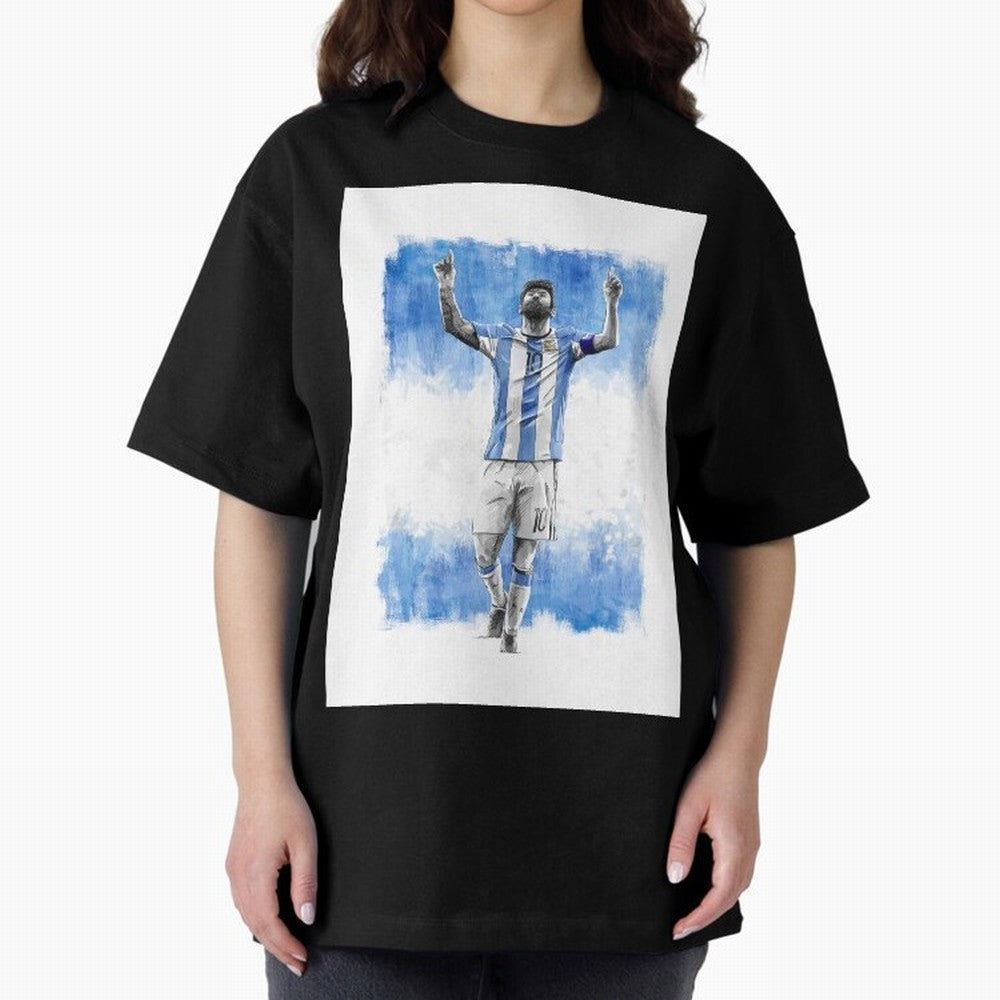 Messi Argentina Football Drawing Oversized T-Shirt Make Every Match About FIFA World Cup 2026 Group Stage Spirit, Celebrating Brazil, Portugal and Argentina, Messi and Cristiano Ronaldo, Goal Celebration Energy, Supporter Heritage, Football Icons