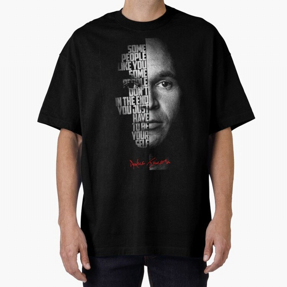 Black and white Andres Iniesta Quote. Oversized T-Shirt Bring Match Day Fire to FIFA World Cup 2026 Group Stage Spirit, Built around Spain, Neymar, Match Day Excitement, Supporter Culture, Golden Goals and Global Football Passion; Perfect for