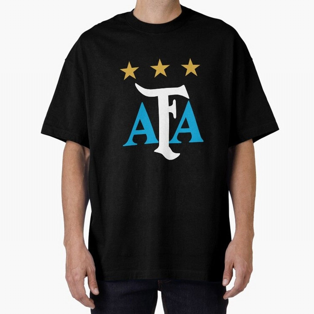 AFA logo - Argentina (light blue, white & gold) Oversized T-Shirt Cheer for Match Day Hype around FIFA World Cup 2026, CR7, Argentina, Stadium Memories, Football Loyalty, International Chants and Championship Tradition; Great for Supporters Who