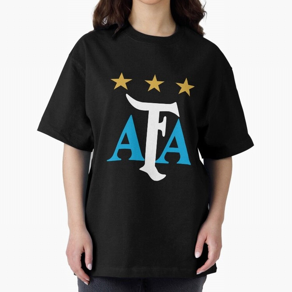 AFA logo - Argentina (light blue, white & gold) Oversized T-Shirt Cheer for Match Day Hype around FIFA World Cup 2026, CR7, Argentina, Stadium Memories, Football Loyalty, International Chants and Championship Tradition; Great for Supporters Who