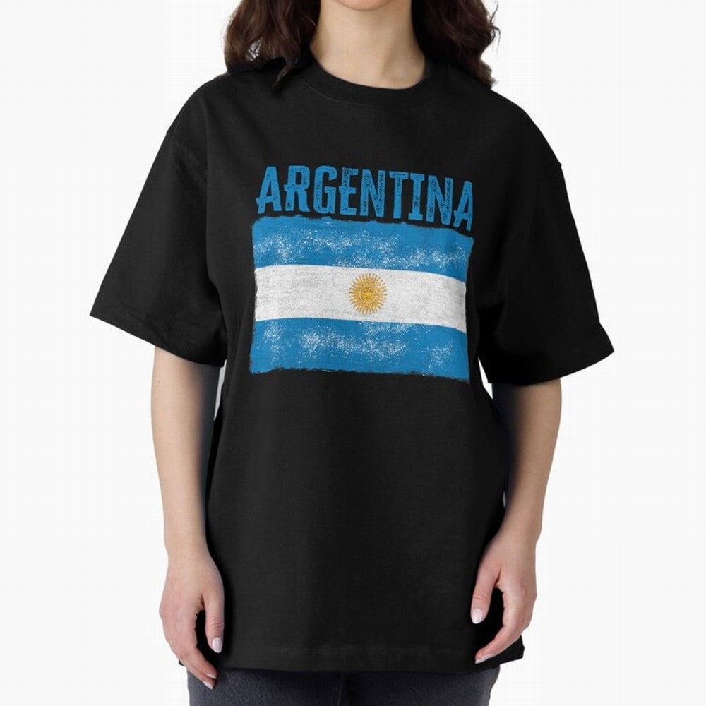 Argentina Oversized T-Shirt Embrace Global Football Passion for FIFA World Cup 2026 Group Stage, with Haaland, France and Portugal, Vintage Soccer Flavor, Modern Football Stars, National Flags and Final Night Emotion; Ideal for Football Dads,