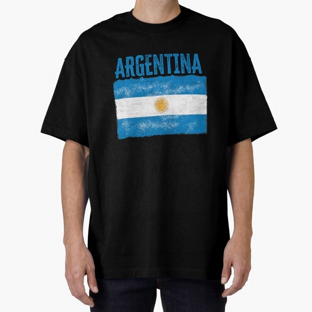 Argentina Oversized T-Shirt Embrace Global Football Passion for FIFA World Cup 2026 Group Stage, with Haaland, France and Portugal, Vintage Soccer Flavor, Modern Football Stars, National Flags and Final Night Emotion; Ideal for Football Dads,