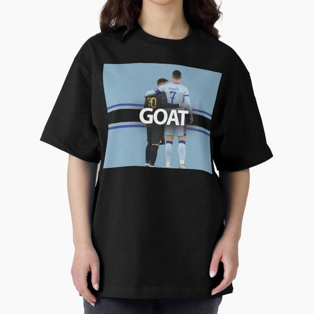 The Two Goats Messi & Ronaldo Premium T-Shirt Celebrate Golden Goal Energy in FIFA World Cup 2026 USA Canada Mexico for Fans of Messi and Cristiano Ronaldo and England, France and Netherlands, Bringing Retro Football Energy, Iconic Rivalries,
